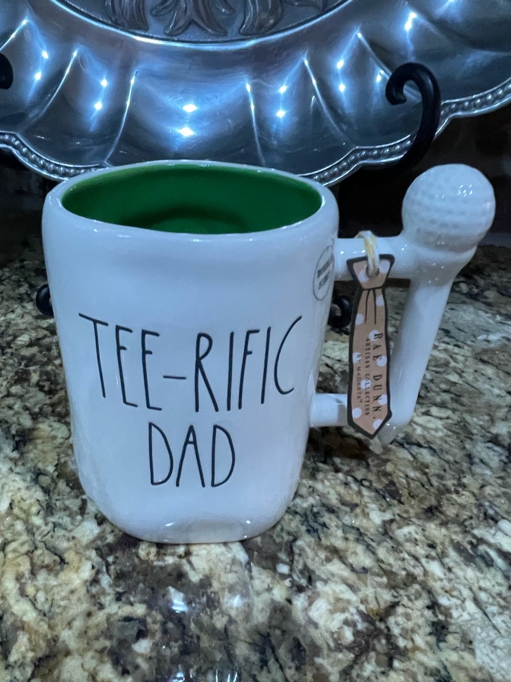 Rae Dunn TEE-RIGIC dad 3d double sided figural golf ball handle mug - Brand New!